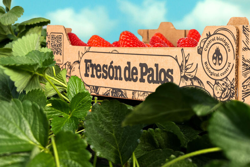 Nuevo envase de fresas de Fresón de Palos con logotipo de control biológico
