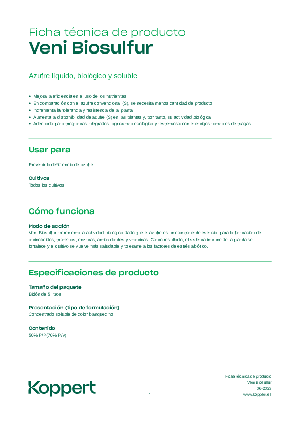 Veni Biosulfur Ficha Técnica